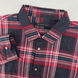 John Varvatos Button Down Shirt Men XL Red Navy Plaid Cotton W503R4B Long Sleeve